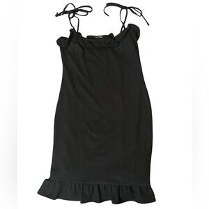 Bebe Black Crinkle Ruffle Hem Mini Dress | large
